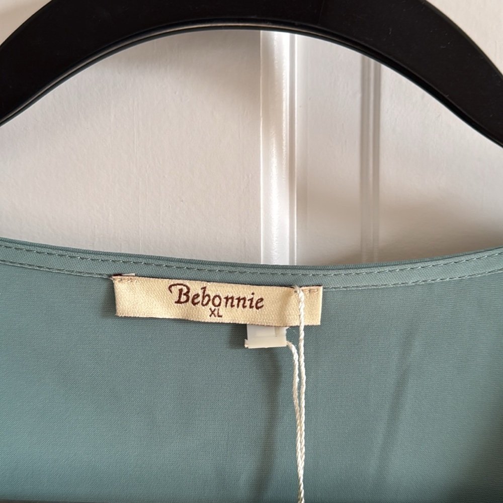 Homie Teal V-Neck Blouse with Sheer Dot Sleeves - Picture 5 of 5